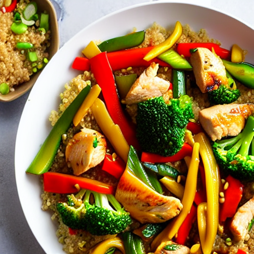 Chicken and Vegetable Stir-Fry with Quinoa and Rice Noodles