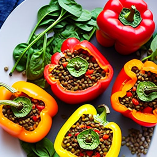 Stuffed Bell Peppers with Lentils and Spinach