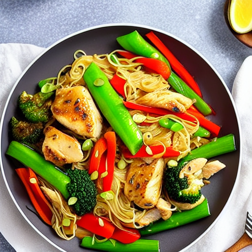 Chicken and Vegetable Stir-Fry with Rice and Noodles