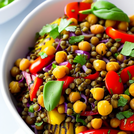 Grilled Vegetable and Lentil Salad with Chickpeas and Spinach and Lentils and Carrots and Peas and Chickpeas