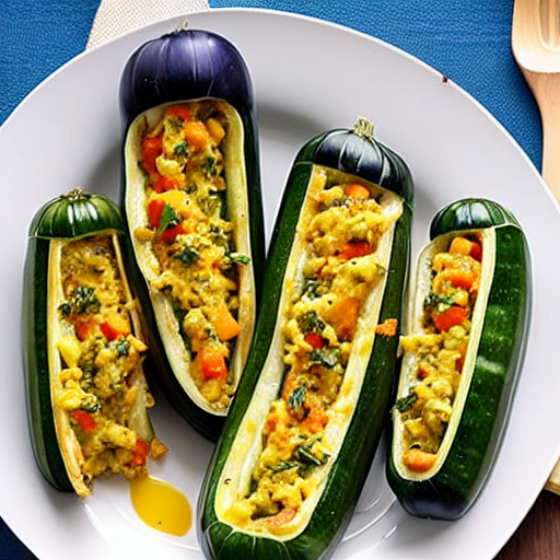 Baked Vegetable and Cheese Stuffed Zucchini with Herbs and Spices and Herbs