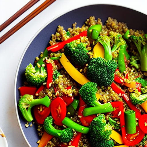 Vegetable and Quinoa Stir-Fry with Garlic Sauce and Chickpeas and Lentils and Spinach and Carrots and Peas and Chickpeas