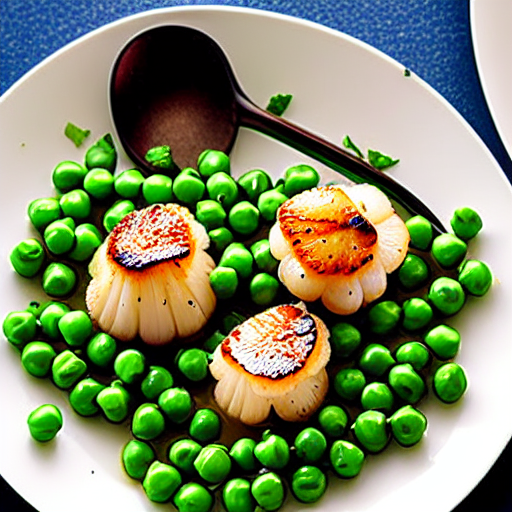 Garlic Scallops with Peas