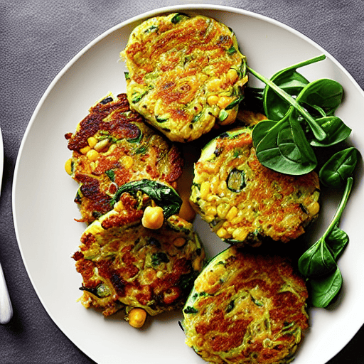 Zucchini and Corn Fritters with Lentils and Spinach and Chickpeas and Lentils and Spinach and Lentils and Spinach and Lentils and Spinach and Lentils and Spinach
