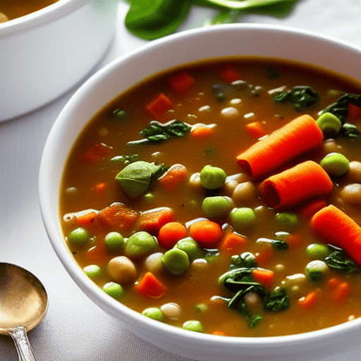 Vegetable and Lentil Soup with Spinach and Carrots and Peas and Chickpeas and Lentils and Spinach and Carrots