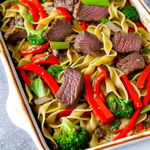 Beef and Vegetable Salad Bake Noodle Stir-Fry Casserole
