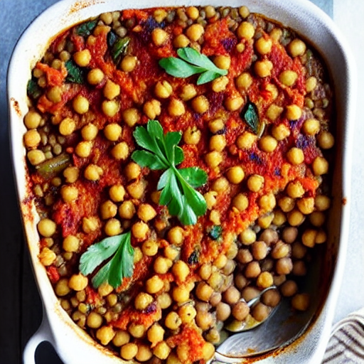 Baked Eggplant and Chickpea Casserole with Lentils