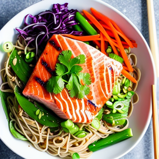 Soba Noodle Salad with Tofu and Chicken and Salmon