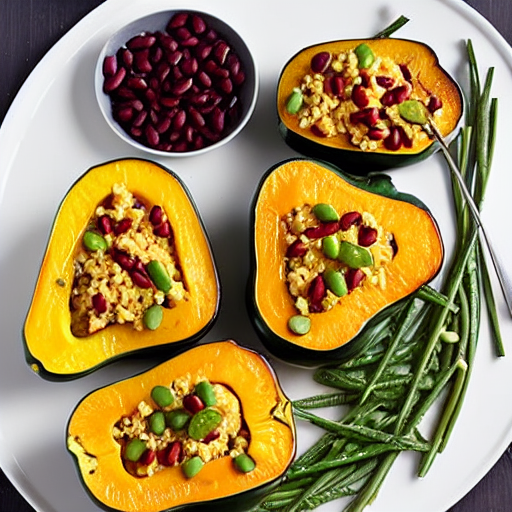 Baked Vegetable and Cheese Stuffed Acorn Squash with Herbs and Spices and Herbs and Spices