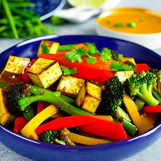 Vegetable and Tofu Stir-Fry with Garlic Sauce and Chickpeas and Lentils and Spinach and Carrots