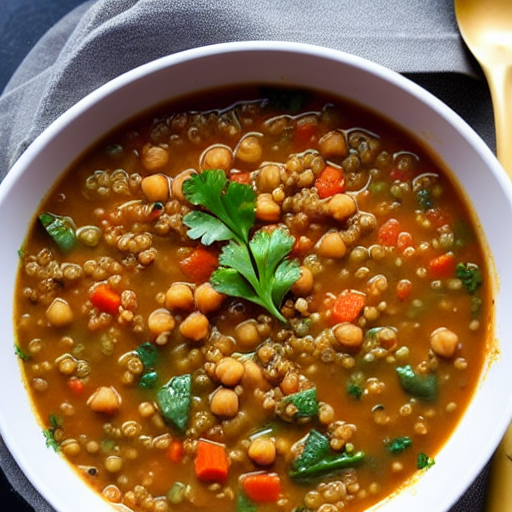 Savory Lentil and Vegetable Soup with Quinoa and Chickpeas and Rice