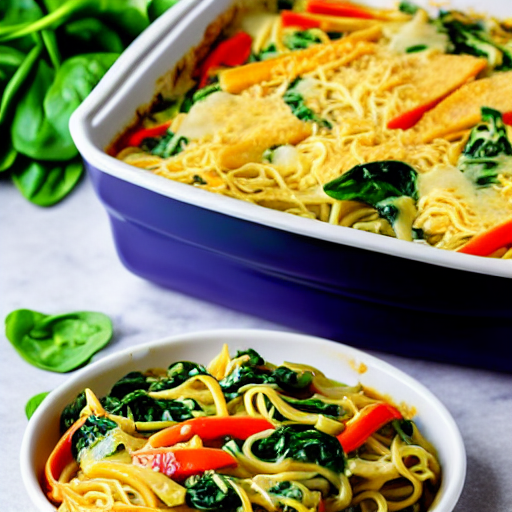 Halal Chicken and Spinach Bake Stir-Fry Noodle Casserole