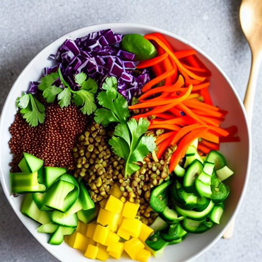 Vegetable and Lentil Salad Bowl with Dressing