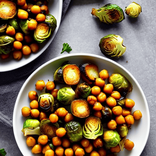 Crispy Roasted Potatoes and Brussels Sprouts with Chickpeas
