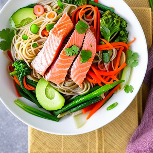 Soba Noodle Salad with Tofu and Salmon