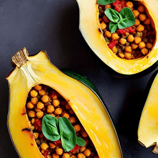 Stuffed Acorn Squash with Lentils and Spinach and Chickpeas and Lentils and Spinach