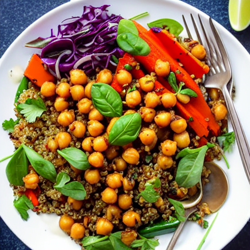 Balsamic Roasted Vegetable and Chickpea Salad with Lentils and Quinoa