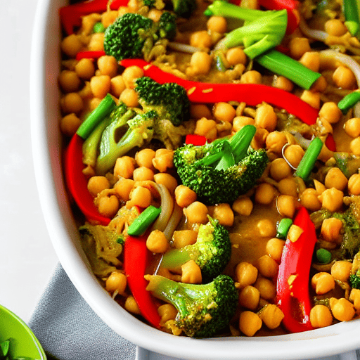Vegetable and Chickpea Bake Noodle Stir-Fry Casserole