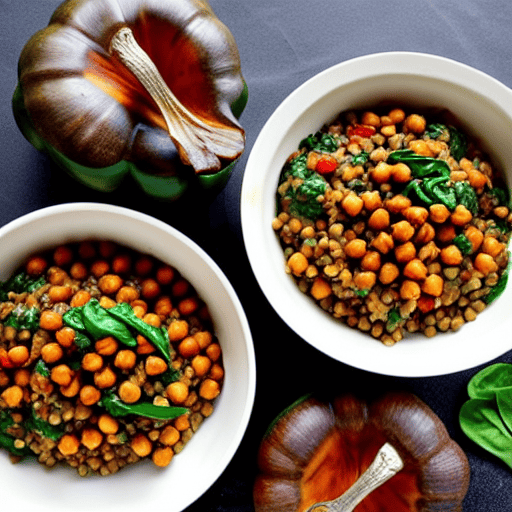 Stuffed Acorn Squash with Lentils and Spinach and Chickpeas and Lentils and Spinach and Lentils and Spinach and Lentils and Spinach