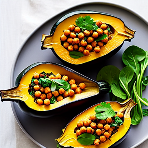 Stuffed Acorn Squash with Lentils and Spinach and Chickpeas and Lentils