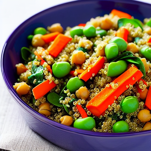 Roasted Vegetable and Quinoa Salad with Chickpeas and Lentils and Spinach and Carrots and Peas and Chickpeas