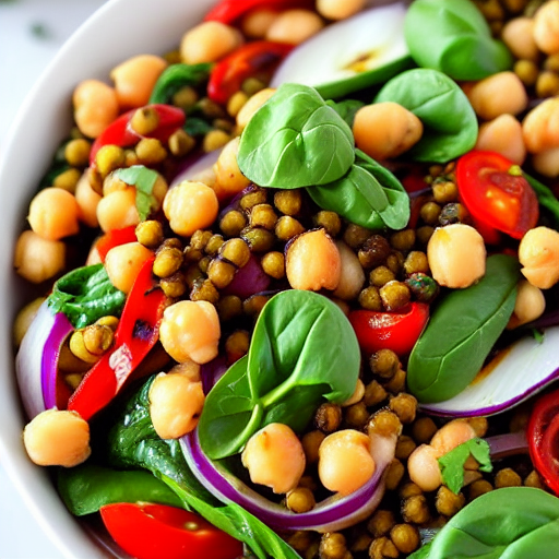 Grilled Vegetable and Chickpea Salad with Lentils and Spinach and Chickpeas and Lentils and Spinach