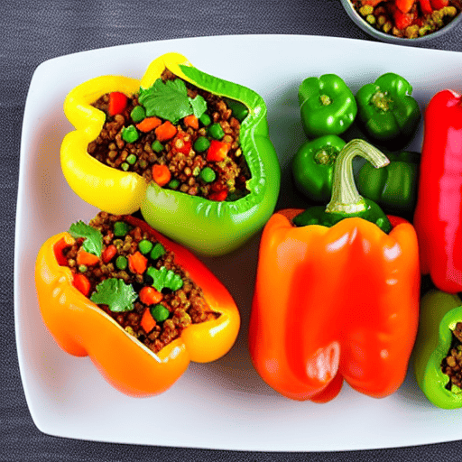 Stuffed Bell Peppers with Quinoa and Lentils and Chickpeas and Rice