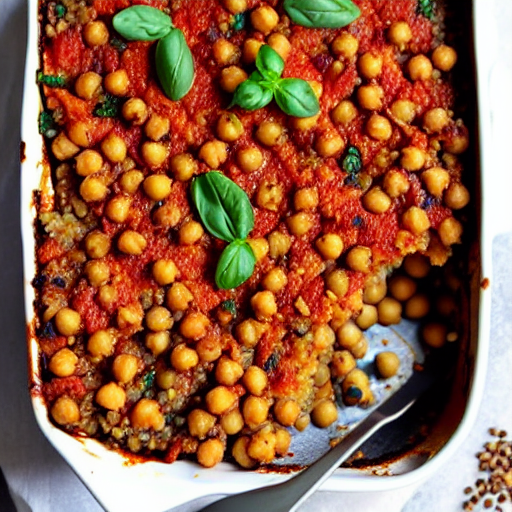 Baked Eggplant and Chickpea Bake with Lentils and Quinoa and Chickpeas and Rice