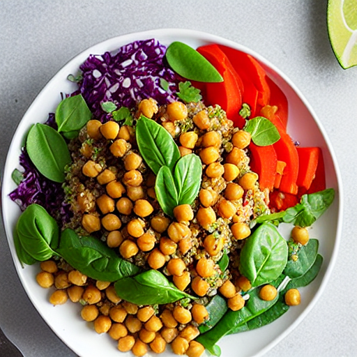 Vegetable and Quinoa Salad with Rice and Lentils and Chickpeas