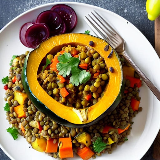 Stuffed Acorn Squash with Lentils and Vegetables and Spices and Herbs