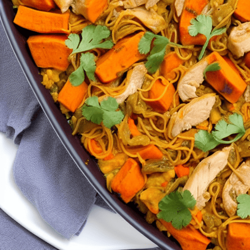 Halal Chicken and Sweet Potato Stir-Fry Bake Noodle Casserole Noodle
