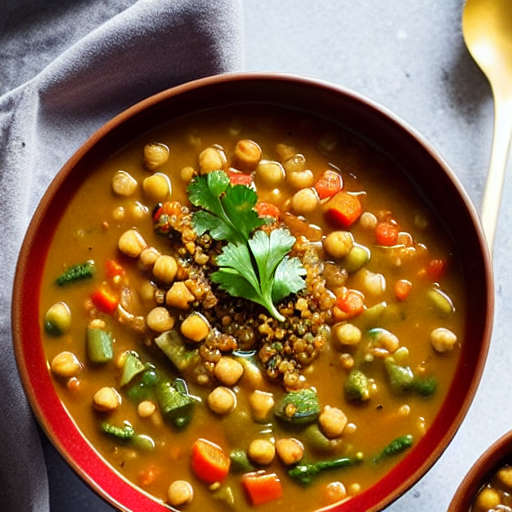 Savory Lentil and Vegetable Soup with Quinoa and Chickpeas