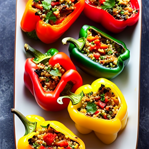 Stuffed Peppers with Quinoa and Vegetables and Cheese and Garlic