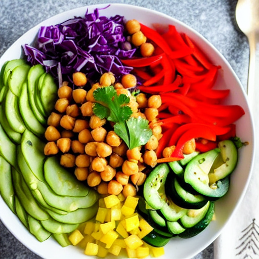 Vegetable and Chickpea Salad Bowl with Dressing