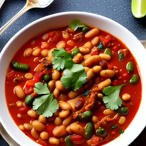 Savory Vegetable and Bean Chili Bowl with Rice and Spices and Herbs and Spices