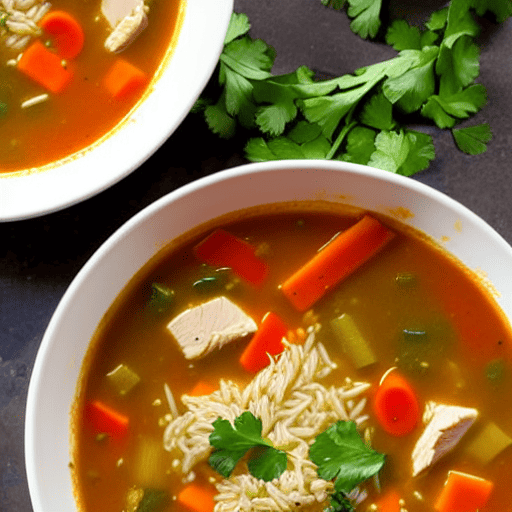 Savory Chicken and Vegetable Soup with Rice and Herbs