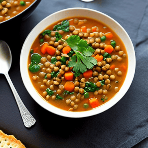 Vegetable and Lentil Soup with Spinach and Carrots and Peas and Chickpeas and Lentils and Spinach and Carrots and Chickpeas