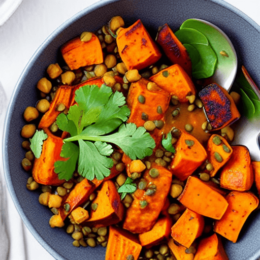 Roasted Sweet Potato and Lentil Bowl with Lentils and Spinach and Chickpeas and Lentils and Spinach and Lentils and Spinach