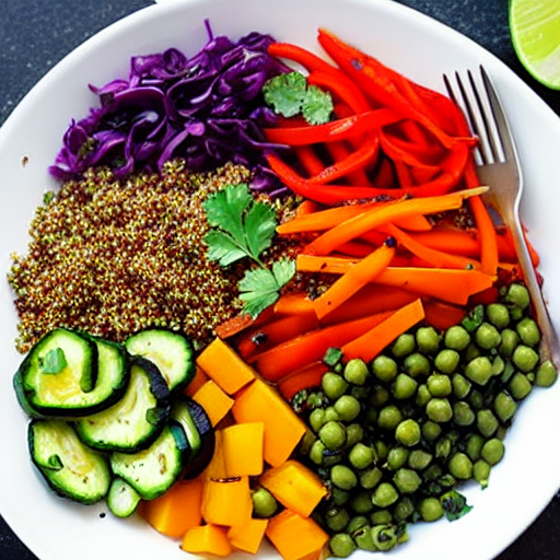 Balsamic Roasted Vegetable and Quinoa Bowl with Chickpeas and Lentils and Rice
