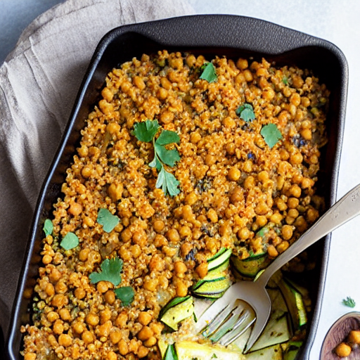 Baked Zucchini and Lentil Bake with Cheese and Quinoa and Chickpeas