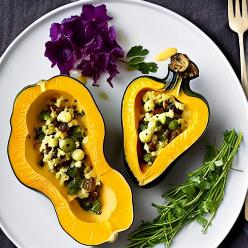 Baked Vegetable and Cheese Stuffed Acorn Squash with Herbs