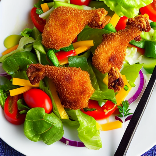 Crispy Chicken and Vegetable Salad with Dressing