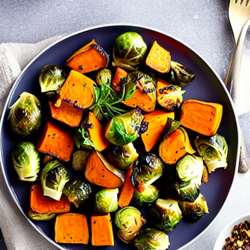 Garlic Herb Roasted Brussels Sprouts and Sweet Potatoes