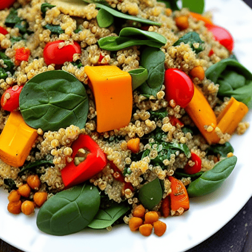 Roasted Vegetable and Quinoa Salad with Lentils and Spinach and Chickpeas and Lentils and Spinach and Lentils and Spinach and Lentils and Spinach and Lentils and Spinach