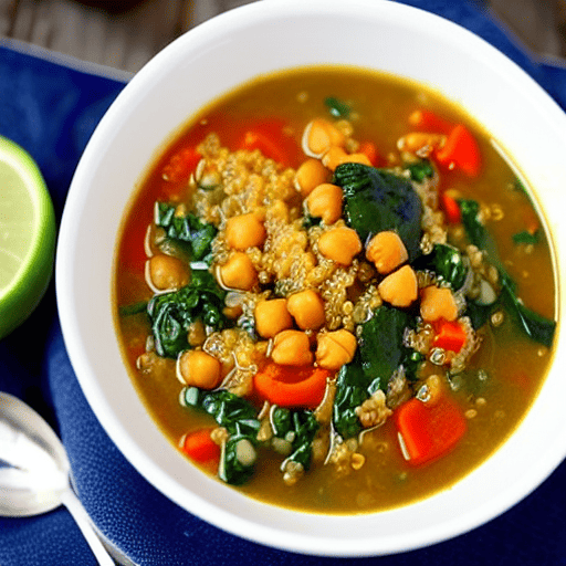 Savory Quinoa and Vegetable Soup with Lentils and Spinach and Chickpeas and Lentils