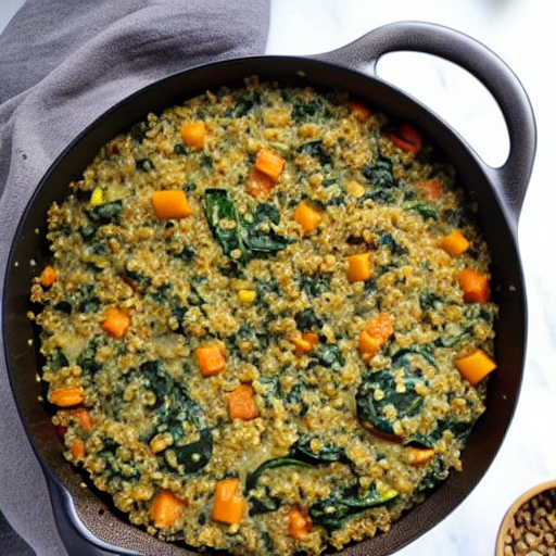 Savory Mushroom and Spinach Quinoa Casserole with Lentils