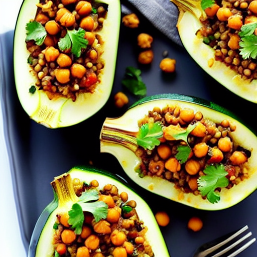 Stuffed Zucchini with Quinoa and Chickpeas and Lentils