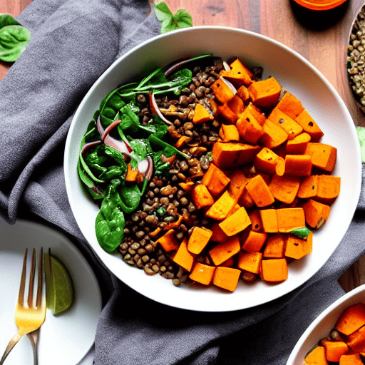 Roasted Sweet Potato and Lentil Bowl with Lentils and Spinach and Chickpeas and Lentils and Spinach and Lentils and Spinach and Lentils and Spinach