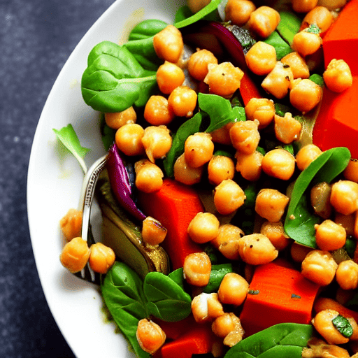 Roasted Vegetable and Chickpea Salad with Tahini Dressing