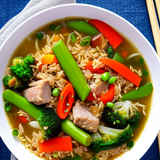 Pork and Vegetable Fried Rice Stir-Fry Soup